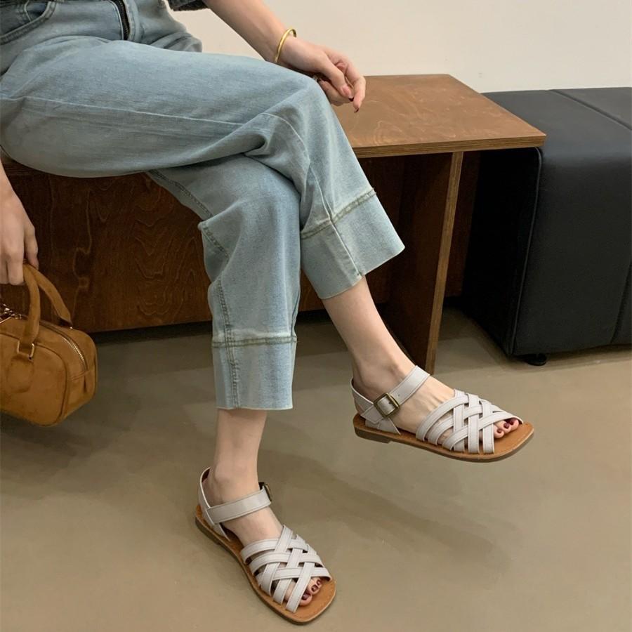 2025 Smart Leather Sandals Black Grey Brown Lemon Yellow 35-40