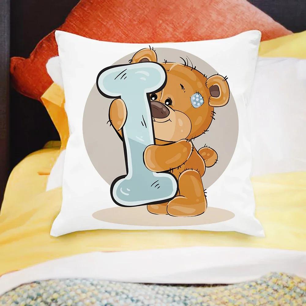 Cartoon Bear Sofa Children's Room Decoration Cute Animal Pillowcase  Letter Printing Cushion Cover