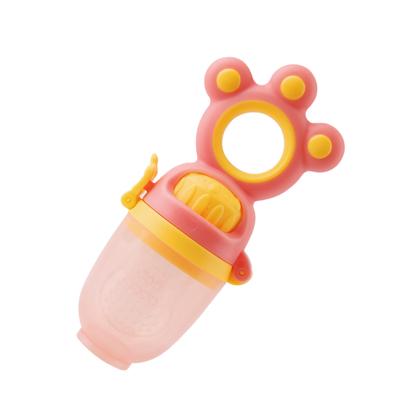 Baby Fruit Rotate Bite Feeder Pacifier Tasteless Silicone Cute Shape Push Feeder for Vegetables Pink