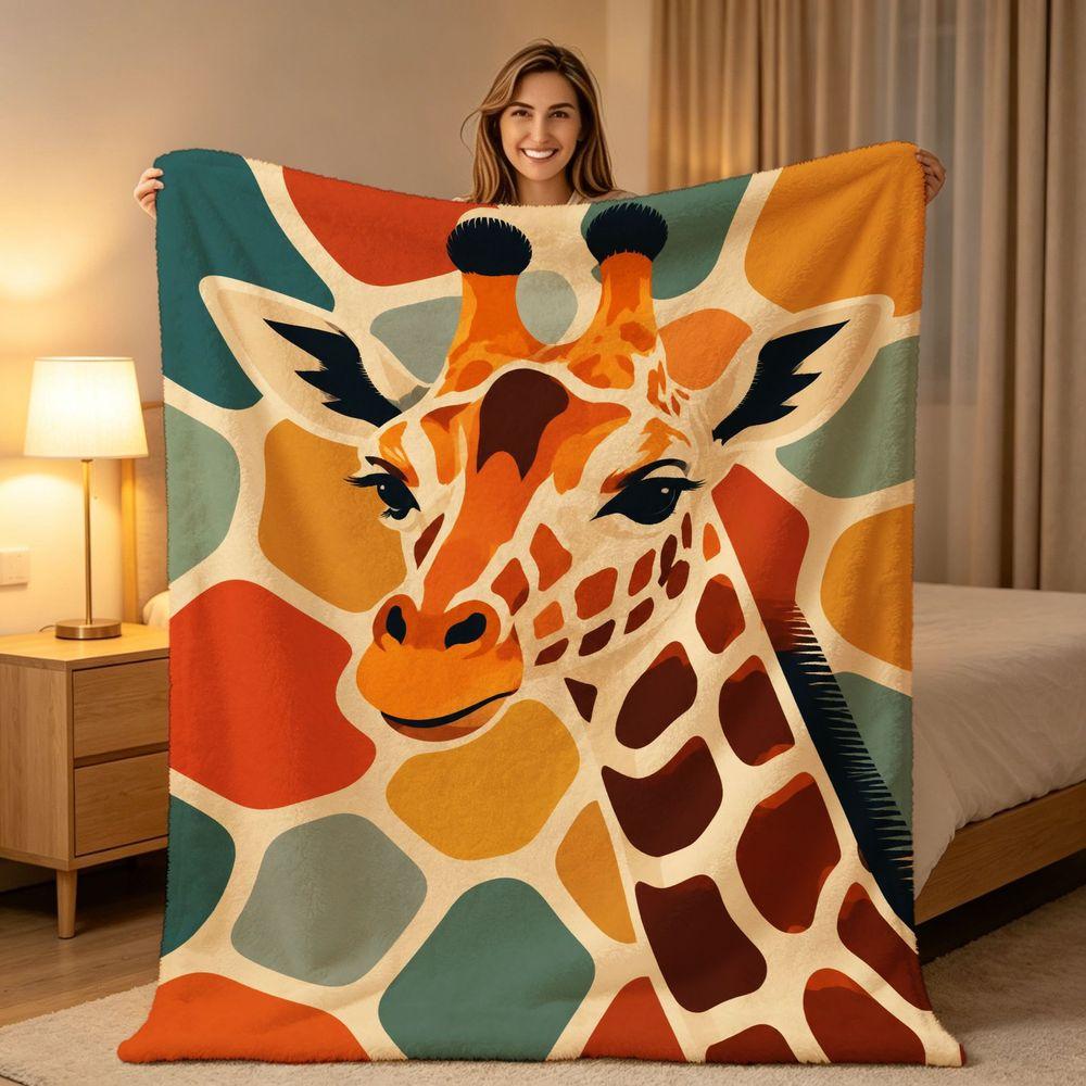 Lightweight Flannel Throw Blanket Giraffe Abstract Geometric Art Soft Cozy Decorative Blanket for Sofa Bed Bedroom Living Room Travel Camping Gift for