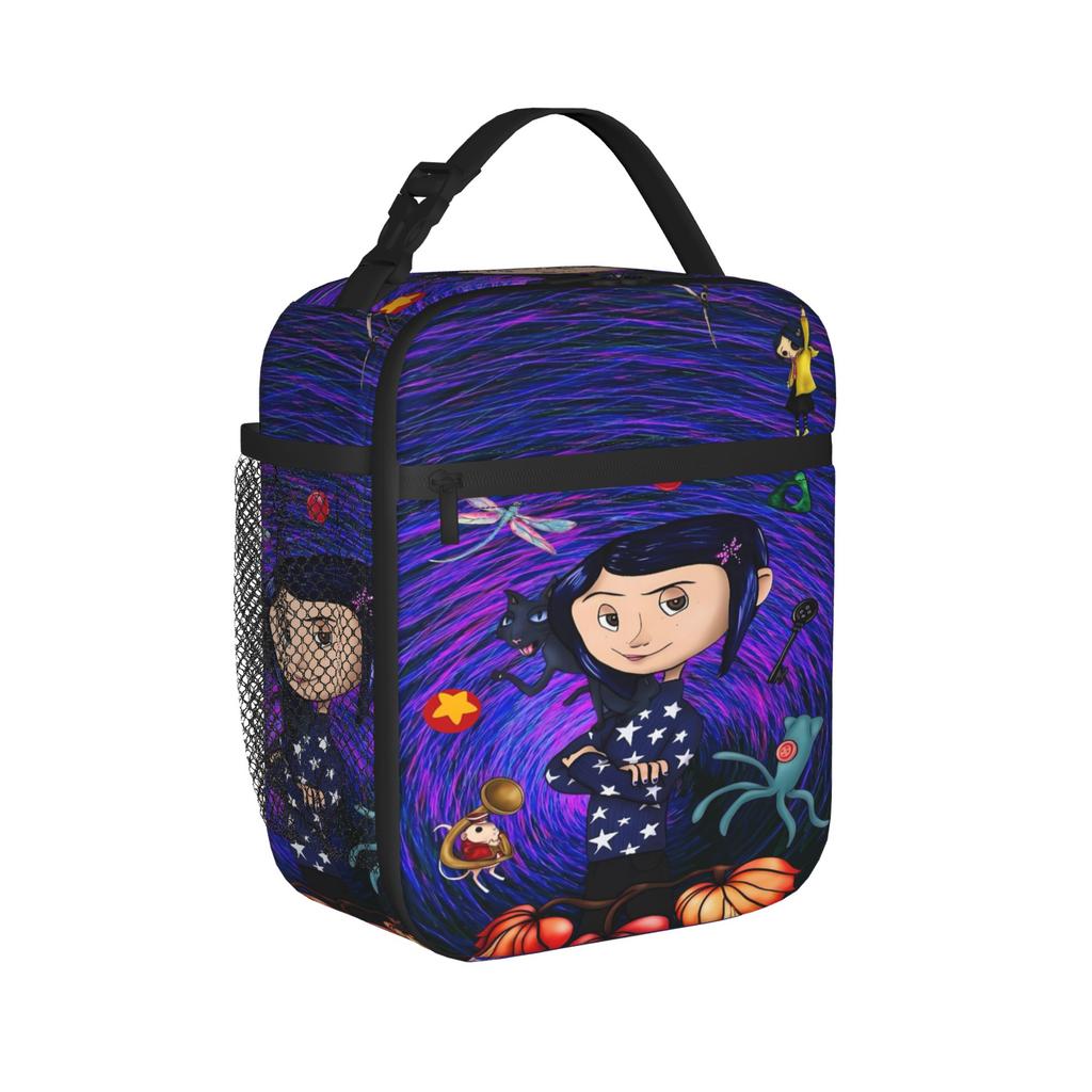 Coraline Purple Portal Anime Lunch Bag Leisure Outdoor Picnic Lunch Box Print Portable Thermal Tote Handbags