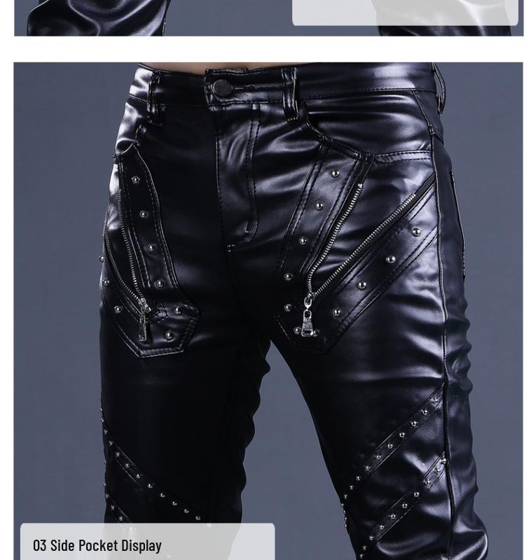 Pánské kožené motorkářské kalhoty slim fit v korejském stylu