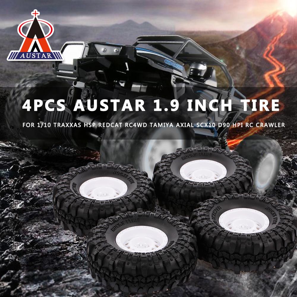 4pcs AUSTAR 100mm 1.9 Inch Rim Rubber Tyre Tire Wheel for 1/10 RC Car Traxxas HSP Redcat RC4WD
