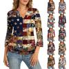Women's 3/4 Sleeve Neck Hem V-Neck Summer Casual Base Top Independence Day Printed Top
