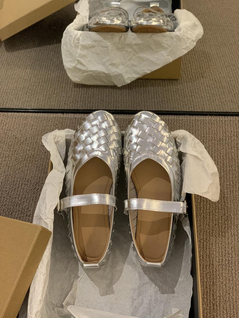 Summer Breathable Weave Mary Jane Shoes Comfort Ballet Flats Strap Buckle Fishnet Design Loafers Women's Flat Shoes Spring New