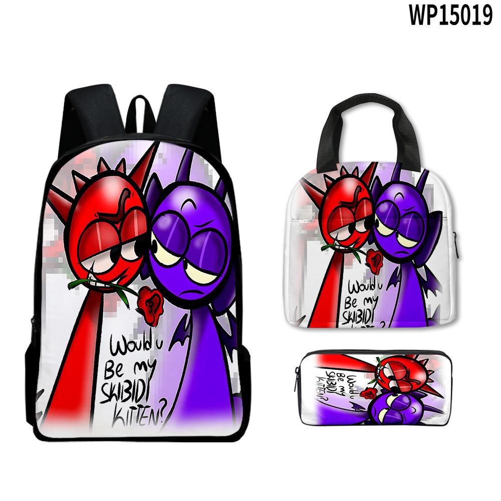 3d Game Sprunki Backpack With Waterproof Lunch Bag And Pencil Case School For