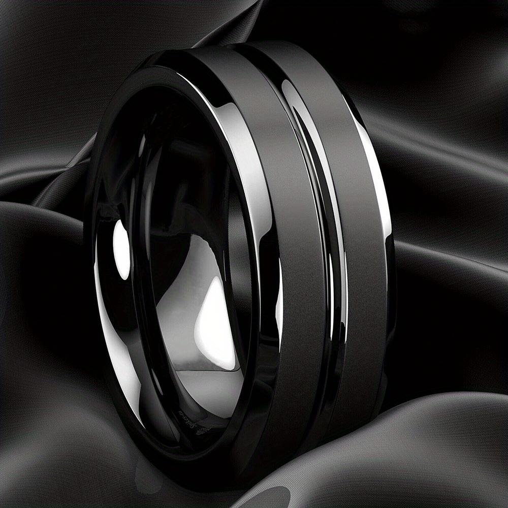 8mm Steel Black Grooved Matte Men's Luxury Wedding Engagement Ring Jewelry