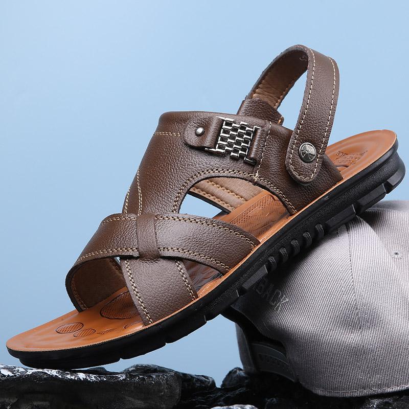 FashionGenuine Leather Sandals Men Soft Comfortable Summer Sandals Open Shoes Non Slip Outdoor Beach Sandal Fashion Men's Sandal 38-47