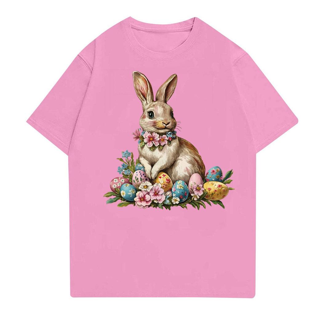 Easter - Men's Casual Baggy Bunny Print T-shirt Round Neck Pull-over Short-sleeved Top