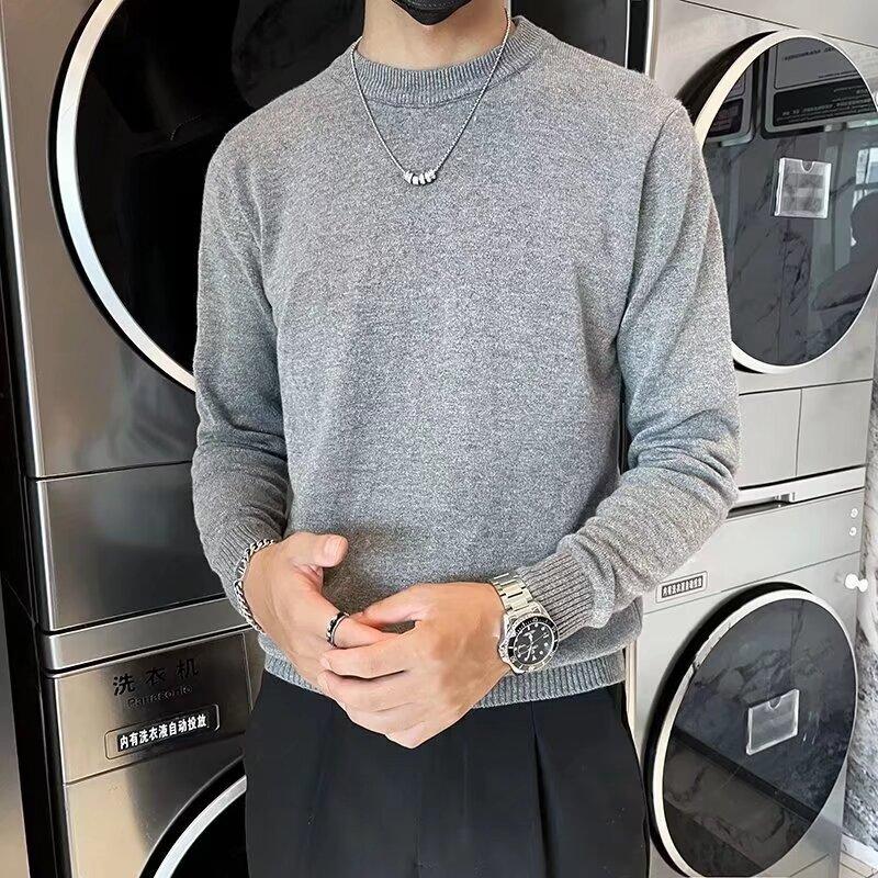 Spring 2024 Men's Sweater Patchwork Assorted Colors Skin-Friendly Fabric Fashion Versatile Top Casual Long-Sleeved Bottoming Shirt