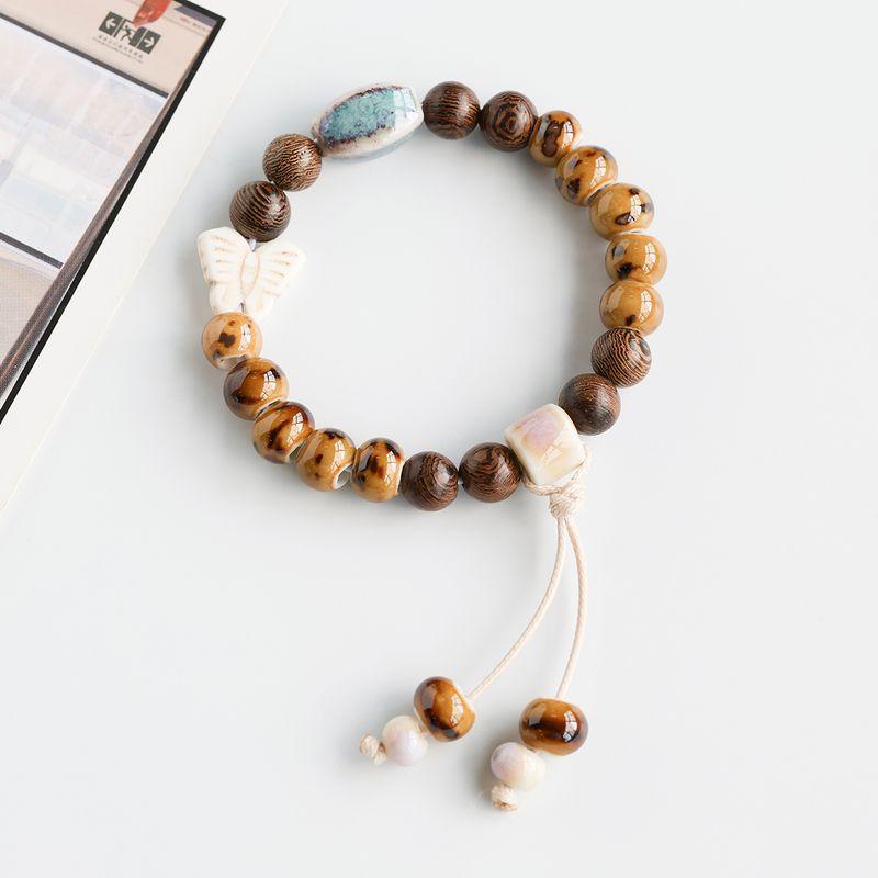 Retro Ethnic Style Jingdezhen Porcelain Beads Woven Carrying Strap Couple Hand Jewelry Student Ceramic Bracelet New Chinese Bracelet Women