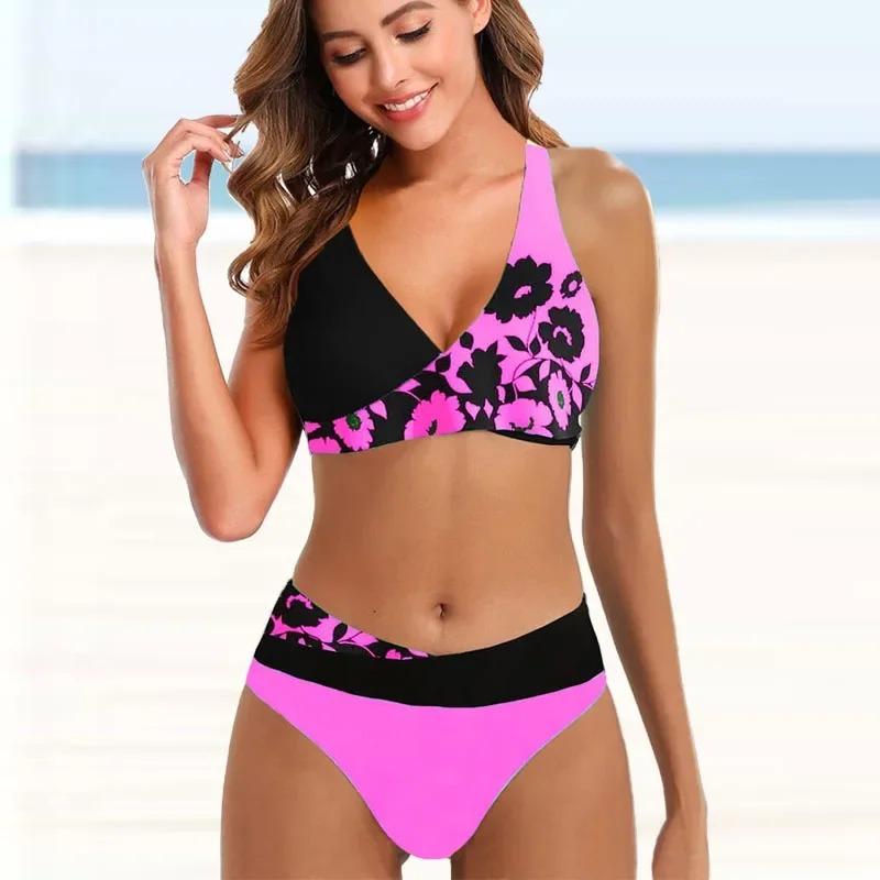Kadın Yüzme Mayosu Halter Mayo İki Parça Mayo Çiçekli Çiçekli Kaju Baskılı Tankini Üst Boyshorts Yüzme S-5XL