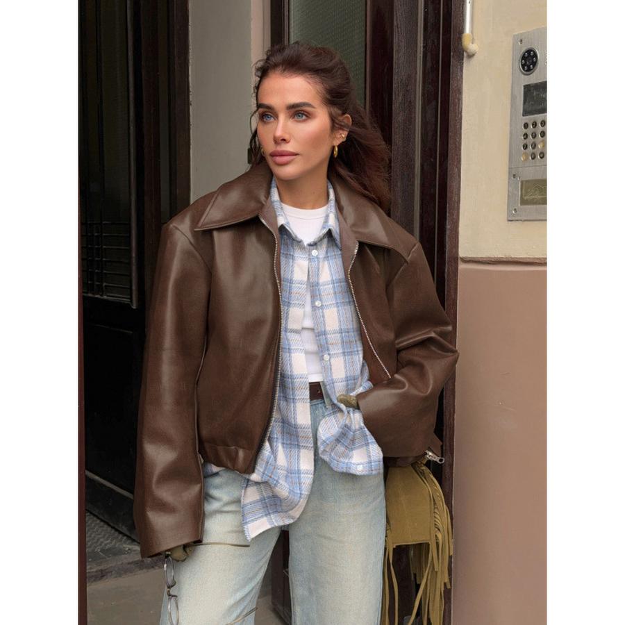 Motorcycle Windproof Leather Jacket Autumn New Loose Outerwear Fashion Women's Coat