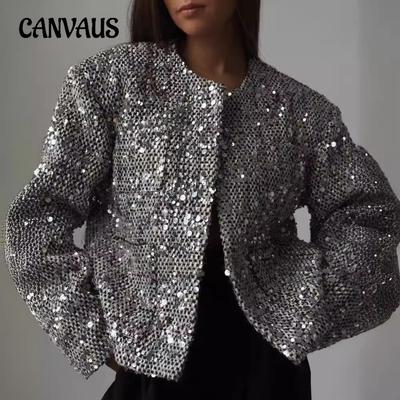 Giacca in tweed con paillettes da donna primaverile e autunnale