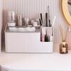 1pc Versatile White Vanity Organizer Cosmetic Display Case & Tissue Holder, Multi-Functional Storage for Remote Controls & Sundries