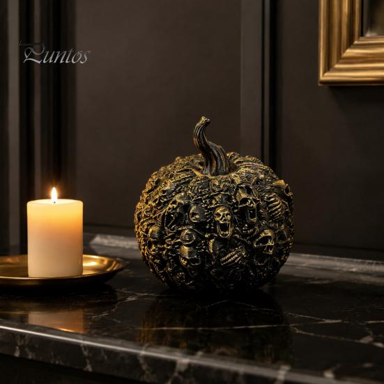 Gifts for Dark Aesthetic Lovers 3D Printed Halloween Skull Pumpkin Decorations, Skeleton Head Desktop Ornament, Decorative Relief Crafts Table