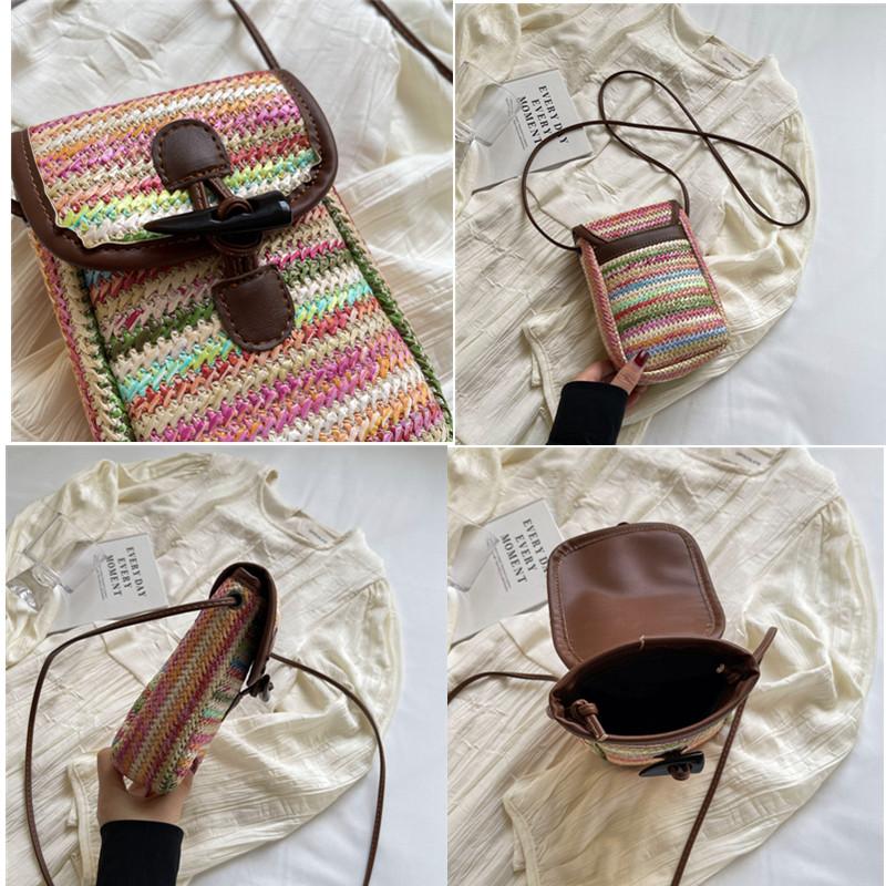 Sommer Ny Mini Reise Stråvevd Crossbody-veske Dame Utsøkt og Søt Liten Håndveske Dame Mobiltelefonveske Skulderveske Strandveske
