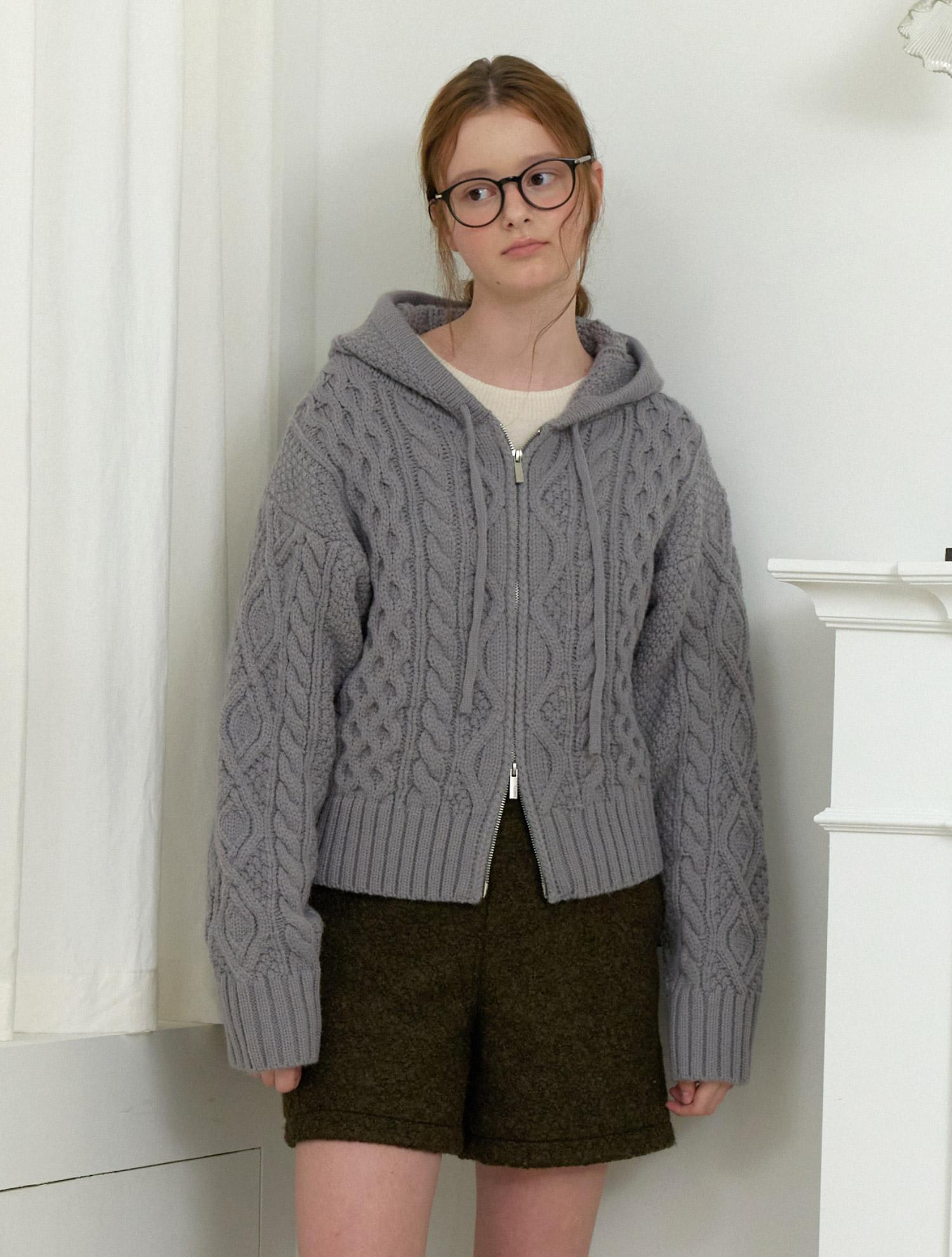 Cluny Cable Two Way Knit Zipup Cardigan - Gray Gray/Free
