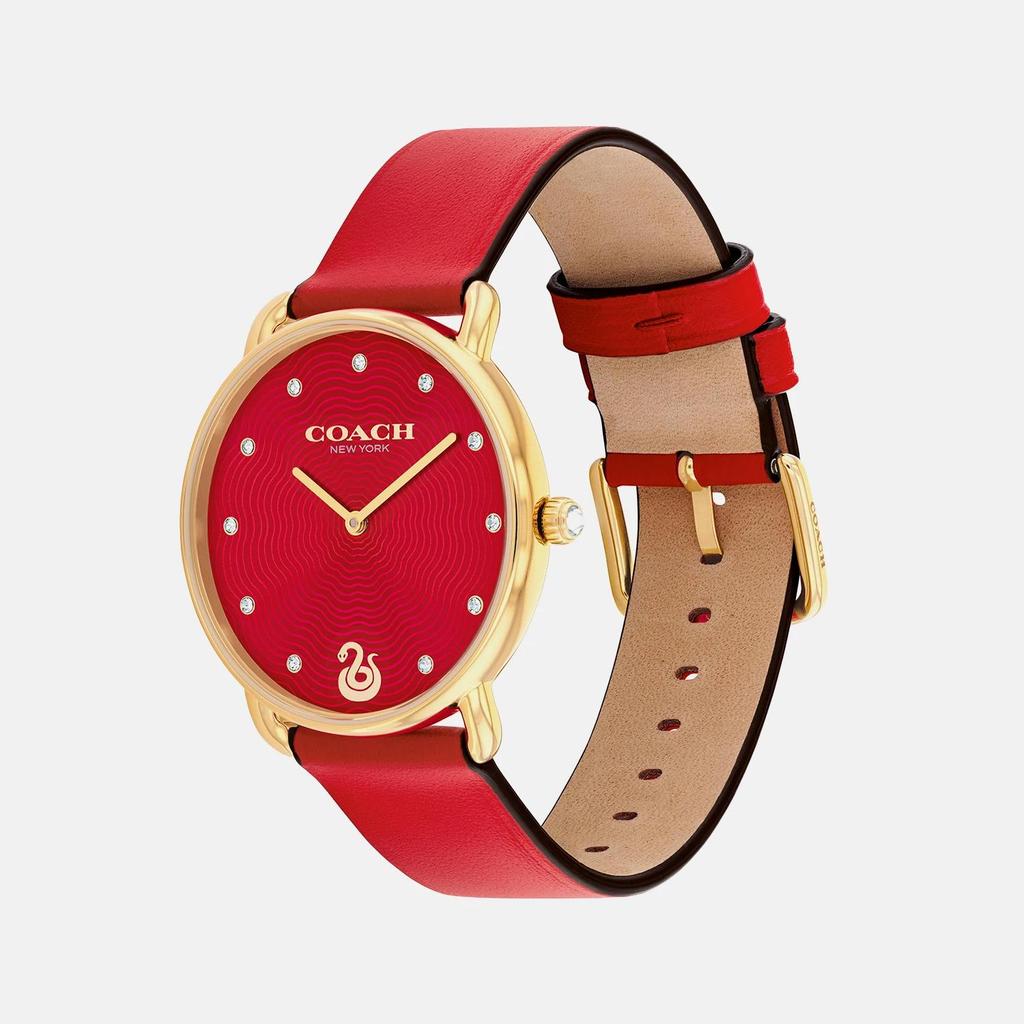 Coach Elliot Gold Tone, Red Leather Strap 28mm Watch – 14504386