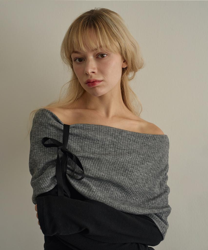 5OML Off-Shoulder Knit Two-Way Long Sleeve (Charcoal)