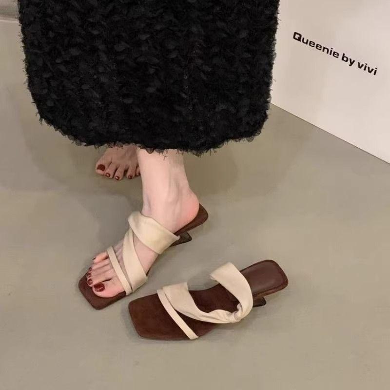 Special-shaped high heels temperament square head cool slippers women's summer new versatile height-increasing one-word slippers