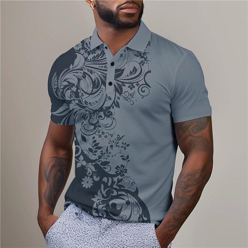 Minimally Designed Floral Pattern 3D Digital Printing Men's Comfortable Polo Shirt