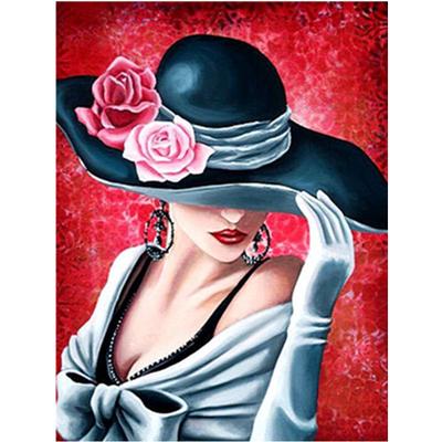 Pintura completa de diamante 5D faça você mesmo, senhora usando chapéu, bordado, ponto cruz, decoração para casa, presente feito à mão