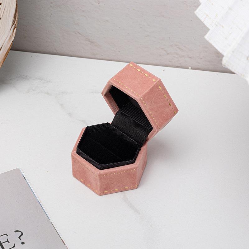 Vintage Hexagon Jewelry Single Ring Box Empty Case Holder For Engagement Wedding Ceremony Valentines Day Gift Organizer