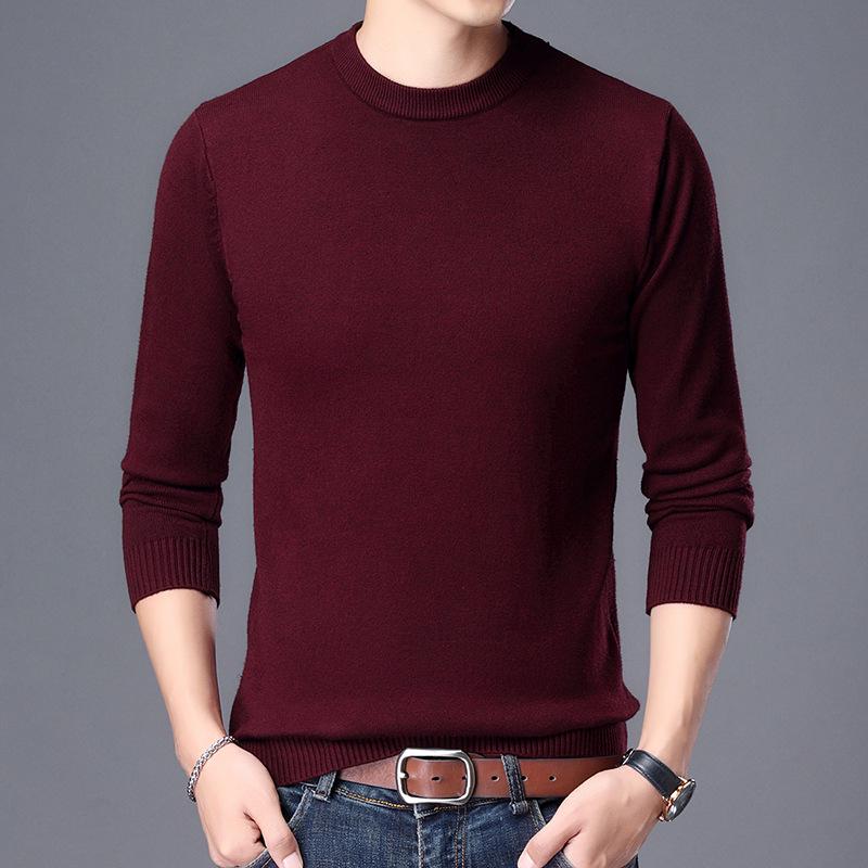 Men's Autumn Winter Round Neck Semi-High Neck Sweater - Middle-Aged & Young Knitted Base Layer Shirt