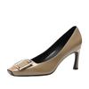 Women's Elephant Gray Square Toe Heels - French Retro, Medium Heel, Shallow Mouth, Nude Square Buckle, Fall 2026.