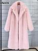 Fall Winter Women's Long Fur Coat with Westem Collar Suit Jacket Faux Fur Overcoat