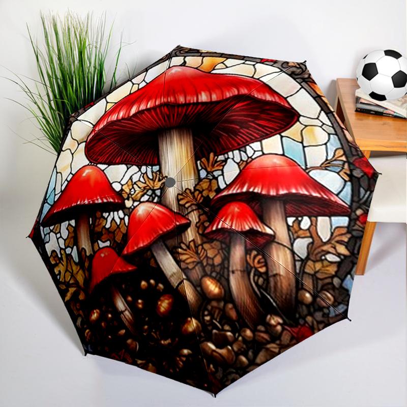 Forest Red Mushroom Umbrella Automatic Open/close, Sturdy Iron Frame & 8-Rib Struct, Umbrella for Women & Men, Christmas Gifts