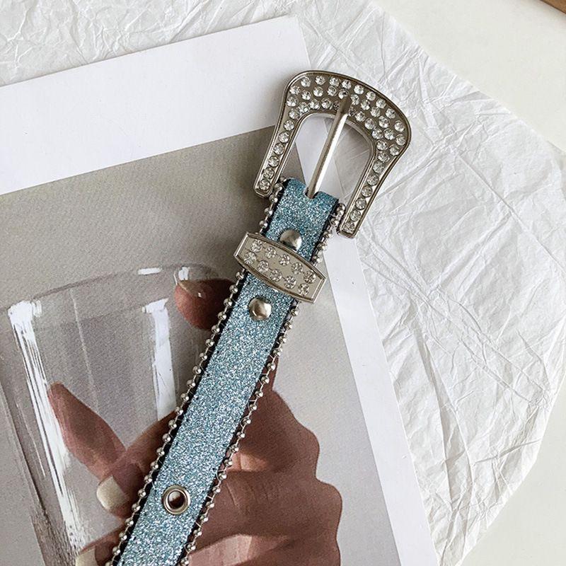 

Y2K Rhinestone Leather Belt with Pin Buckle - Trendy Retro Fashion for Women