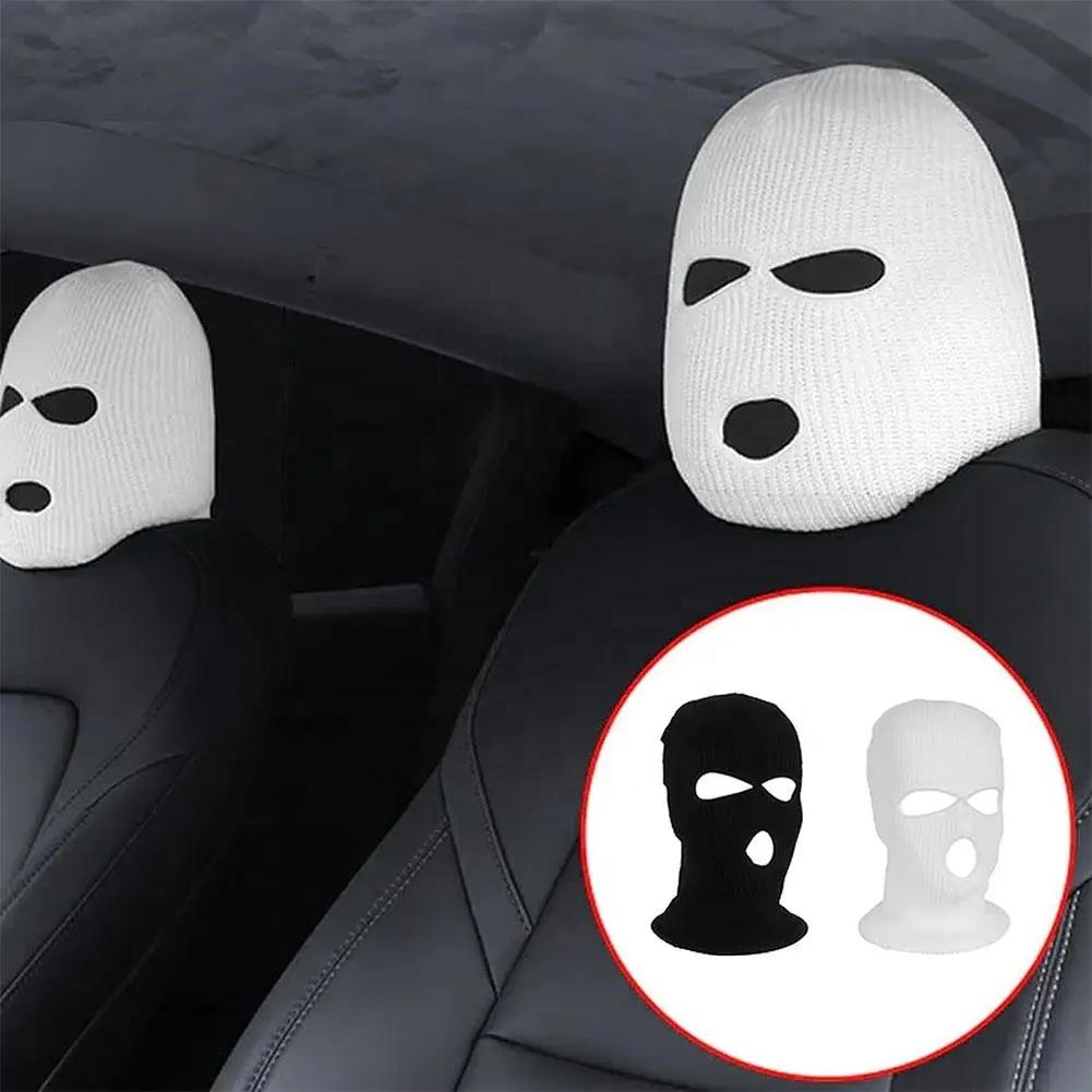 2pcs 3 Hole Car Seat Headrest Full Face Cover Ski Mask Hat Anti-dust Protection Seat Funny Car Headrest Cover Car Accessories