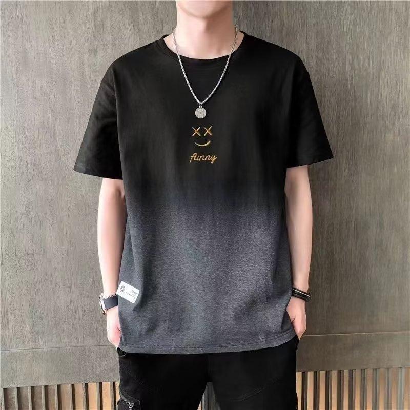 Gradually Change Smiley Face Summer Short-Sleeved T-Shirt Men'S Summer Trendy Brand Half-Sleeved Versatile T-Shirt Men'S Thin Summer Clothes