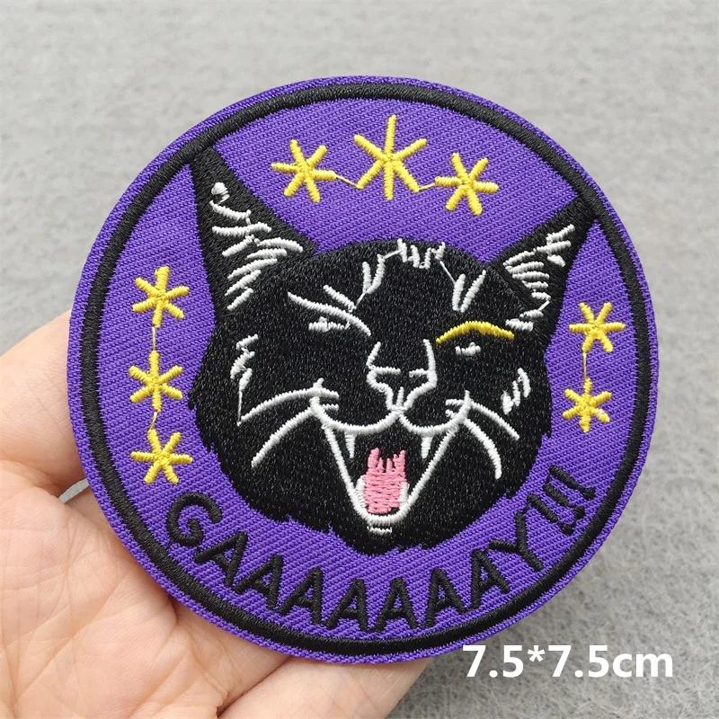 Team Cat Embroidery Patches Appliques For Clothing Diy Sewing Iron On Patches Punk Cartoon Stripes Decoration Accessories
