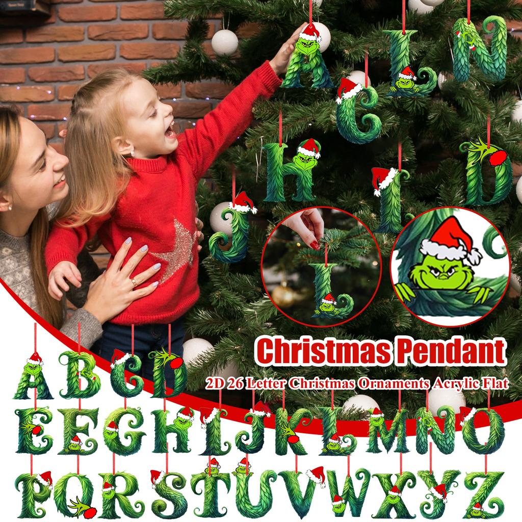 2D 26 Letter  Christmas Ornaments Acrylic Flat Christmas Tree Home Decorations Ornaments
