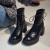 Lace-up Booties Women's New Round Toe Soft Leather Soft Sole Non-slip Temperament Thick Heels