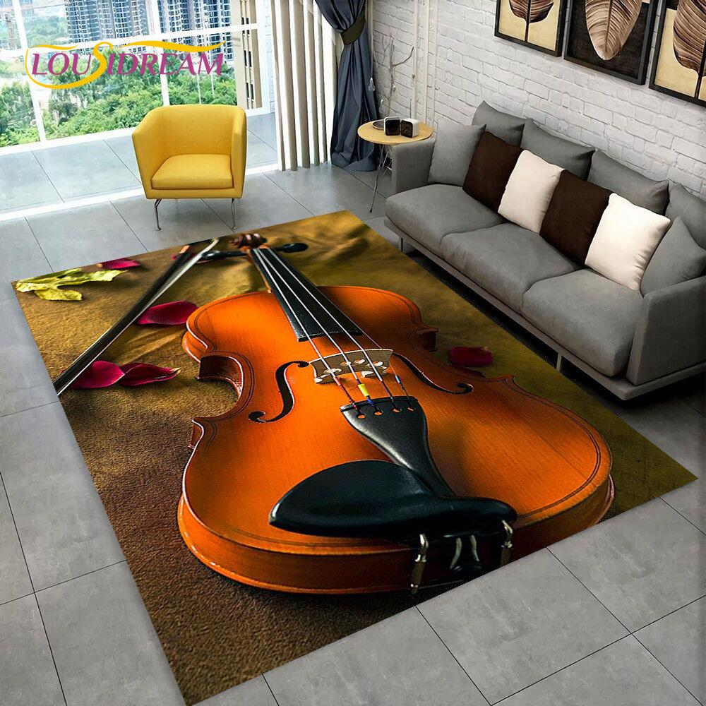 Classical Violin Instrument Music Area Rug,Carpet for Home Living Room Bedroom Sofa Doormat Kitchen Decor,kid Non-slip Floor Mat