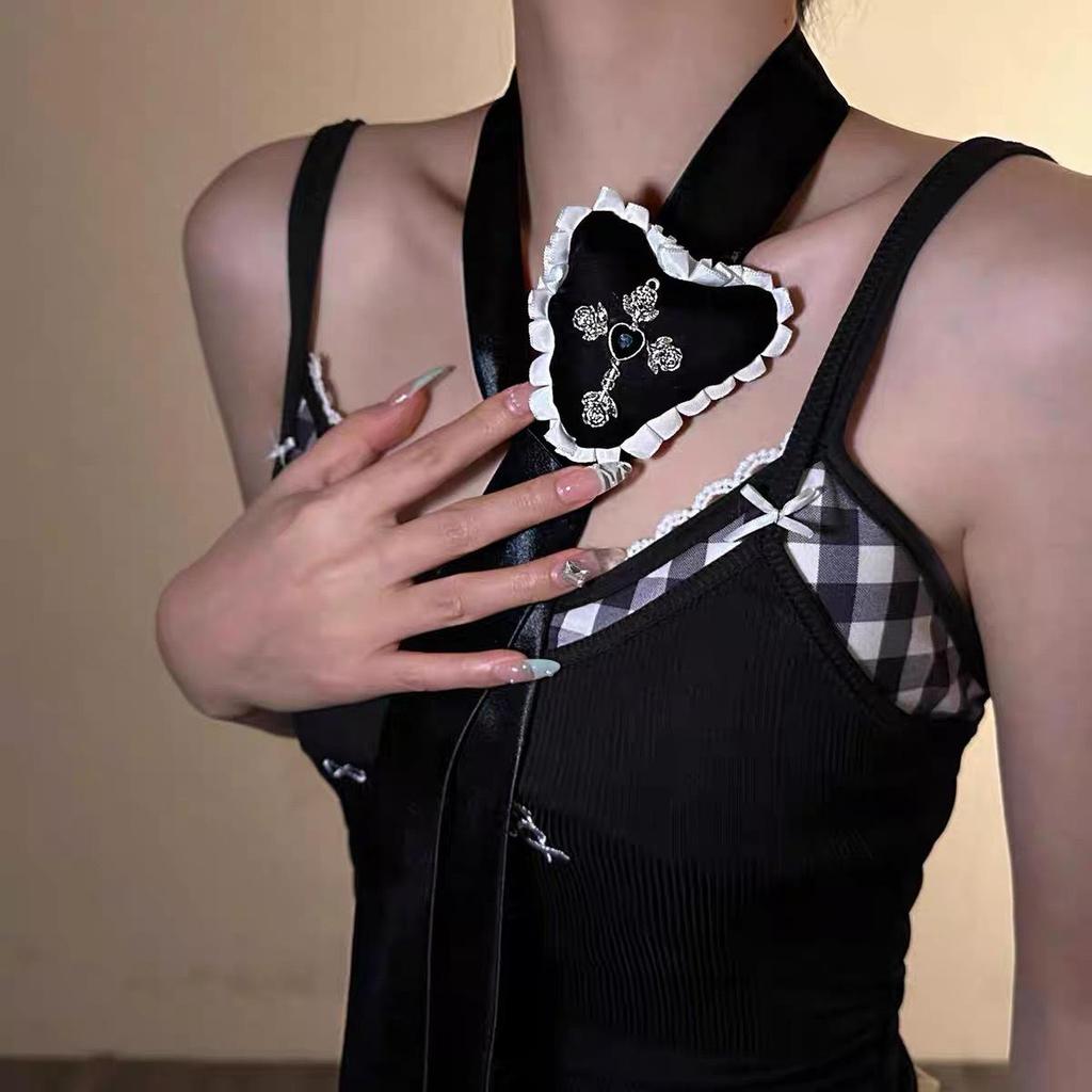 Y2K Gothic Style Black Beaded Cross Necklace & Cool Girl Sweatshirt Accessory