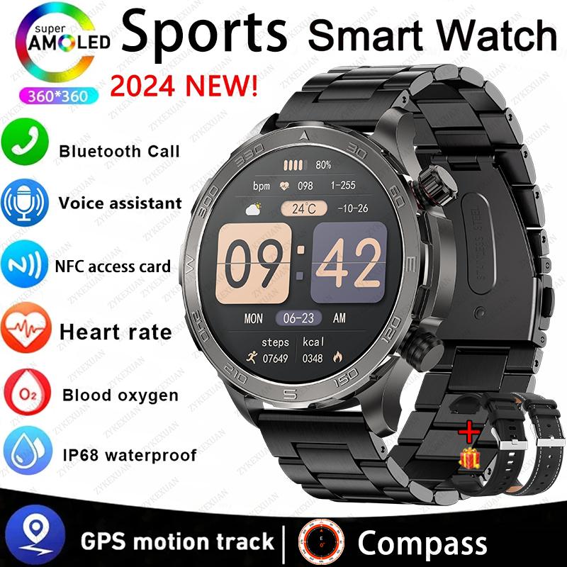 New GPS Track Smart Watch Men AMOLED HD Screen Outdoor Sports Fitness Heart Rate NFC IP68 Waterproof Bluetooth Call Smart Watch