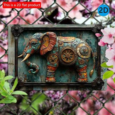Letrero plano de madera 2D 30*20cm Elefante Steampunk Arte de pared de madera rústica, Letrero decorativo de madera rústica, Placa decorativa para hogar, gimnasio, baño, artístico
