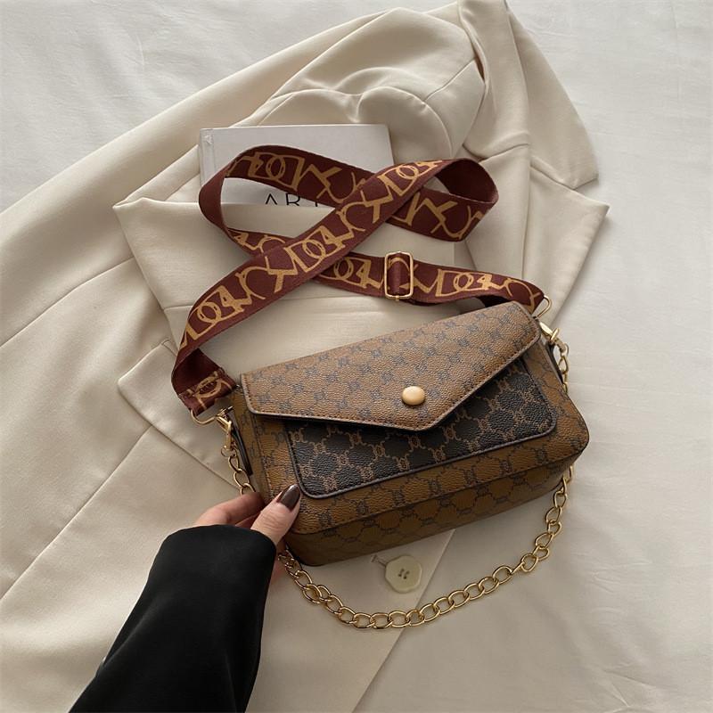 

Single Lattice Print Shoulder Crossbody Square Bag Handbag Women Gift Fashion Brown Black