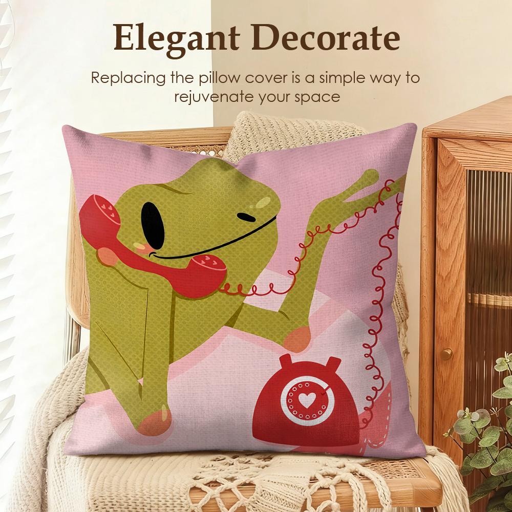 Funny Animal Friends Design Cushion Cover Natural Linen Organic Fabric DoubleSided Printing Sofa Home Decor Gift Pillow Case