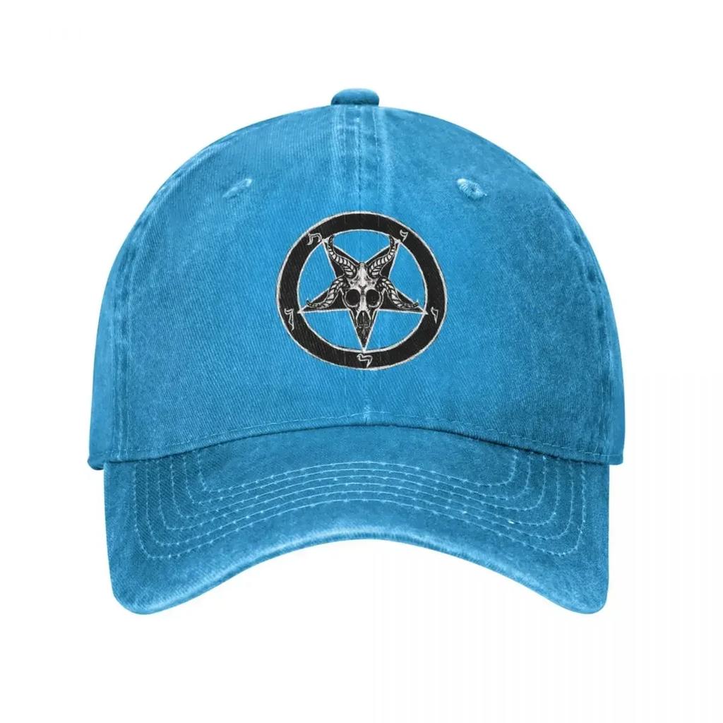 Casquettes de Baseball Unisexes Pentagramme de Baphomet Pentagramme Occulte Crâne de Bouc Chapeaux Lavés Usés Casquette Chapeau Snapback d'Été Vintage