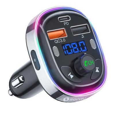 Transmisor FM SONRU, Bluetooth 5.3, Micrófono Dual, Reducción de Ruido, Cargador de Coche, 3 Puertos, USB