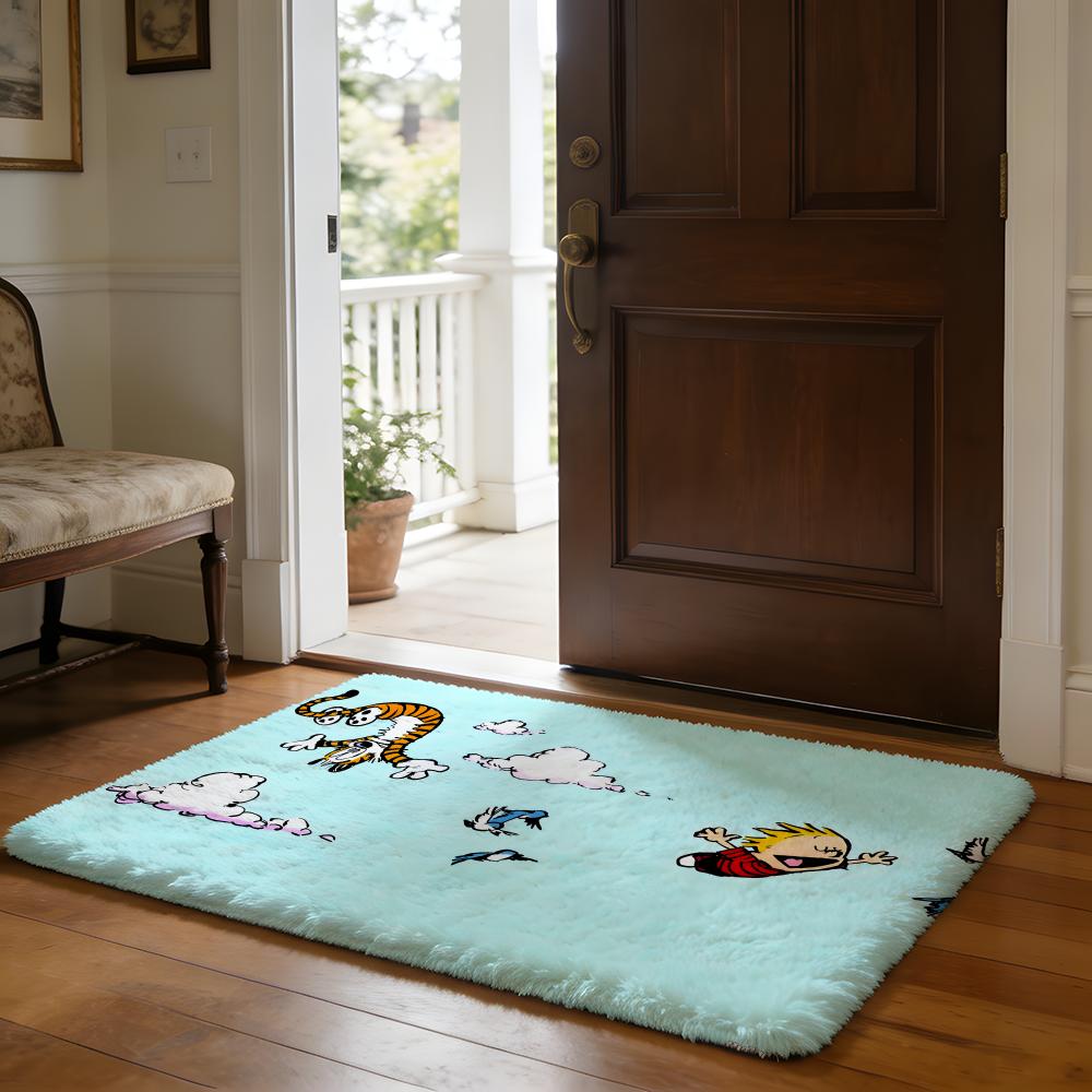 Calvin Und Hobbes Selbstklebende Kunst Bodenmatte Weiche Flanell-Absorbierende Matte Rutschfester Teppich Zuhause Schlafzimmer Badezimmer