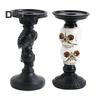 Skull Candlestick Halloween Decoration Resin Pillar Candle Holder Creepy Skull Candle Holder for 3 Inches Diameter Pillar Candle
