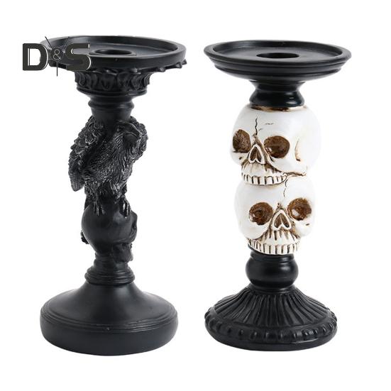 Skull Candlestick Halloween Decoration Resin Pillar Candle Holder Creepy Skull Candle Holder for 3 Inches Diameter Pillar Candle