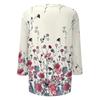 Women Casual Floral Print Three Quarter Sleeve Round Neck Top Lightweight Soft Fabric Relaxed Fit Blouse for Everyday Wear